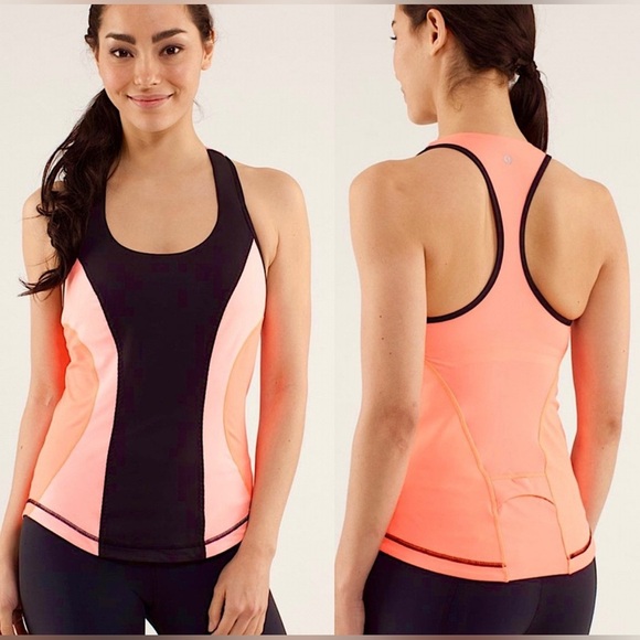lululemon athletica Tops - Lululemon Cardio Kick Tank Top Black / Bleached Coral Pink/Pop Orange Sz10 EUC